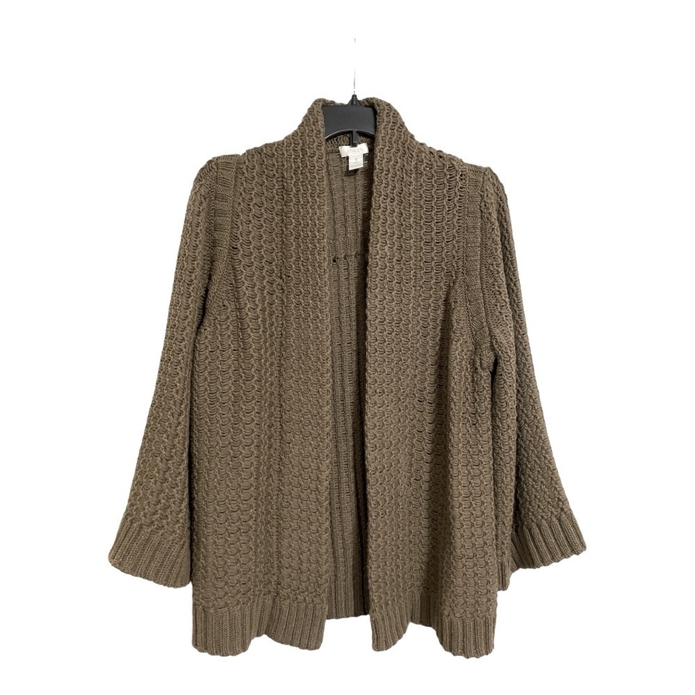 Chico’s size 1/M Women’s Brown Open Front Chucky Knit Sweater Cardigan